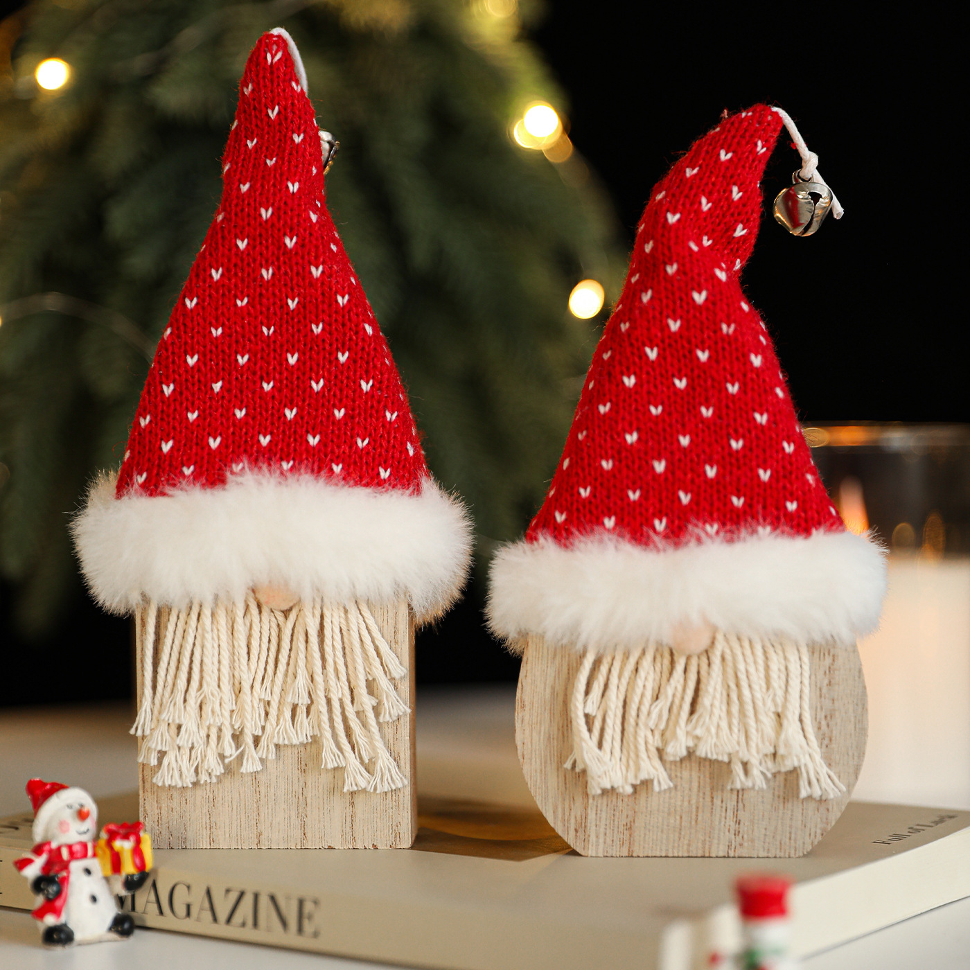 Decoraciones navideñas transfronterizas Santa Claus casa de Navidad plana tela madera simple decoración de escritorio props