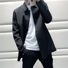 春秋季2023新款时尚休闲宽松百搭常规帅气小翻领中长款风衣披风男