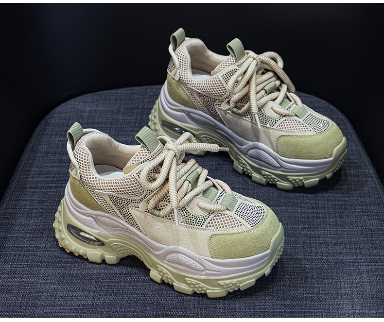 Giày sneaker nữ chunky đế dày phong cách retro, tăng chiều cao, đính đá lấp lánh — M2911 vàng, M2911 be, M2911 đỏ, M2911 xanh lá chi tiết 13