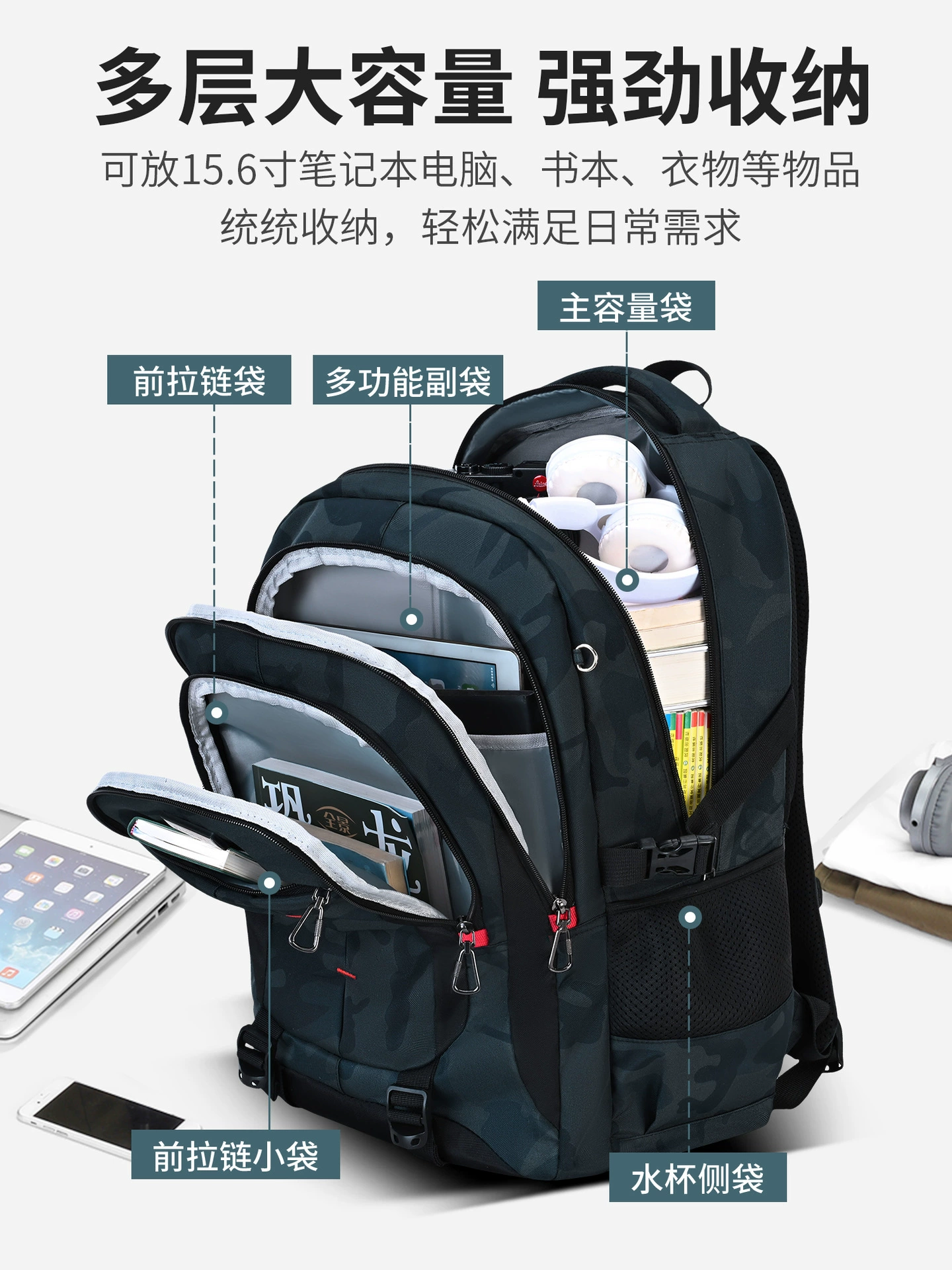 School bag, big capacious backpack lightweight, for secondary school, spine protection