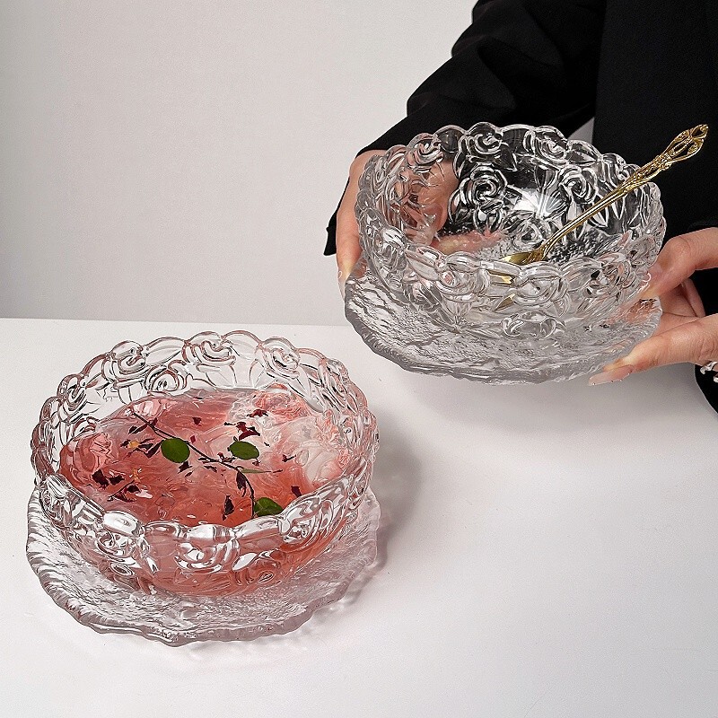 High-value Glass Rose Dessert Dishes suit Delicate Silver Ear Soup Dish Bowl Sugar Water Ice Cream Yogurt Oatmeal Bowl