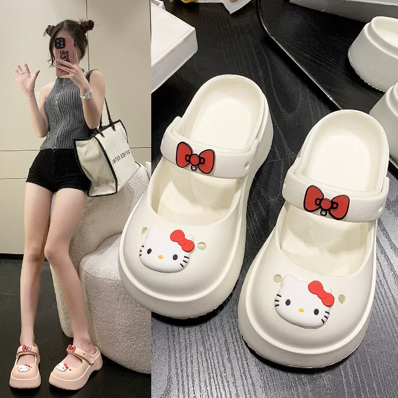 Сандалии-«шпильки» Slide Platform Hello Kitty L024, мягкая EVA подошва, пляжные и повседневные слайды (размеры 35–40)