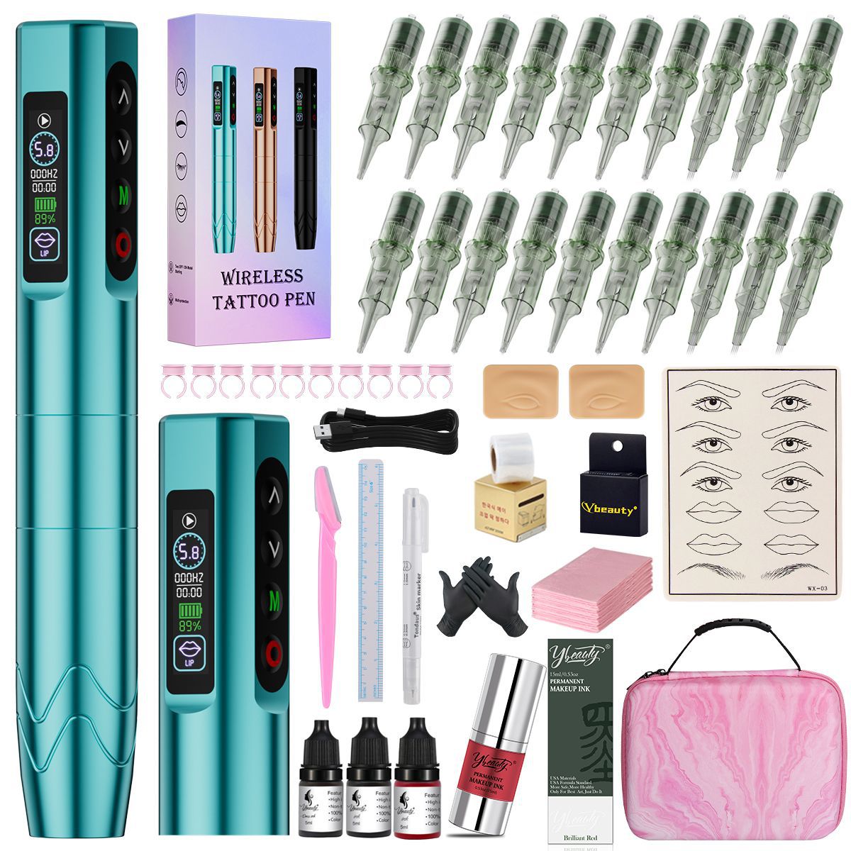 Máquina de Tatuaje Inalámbrica Multimodo de Doble Batería para Cejas, Labios y Delineador de Ojos, Juego Completo de Herramientas para Tatuajes Pequeños Todo en Uno