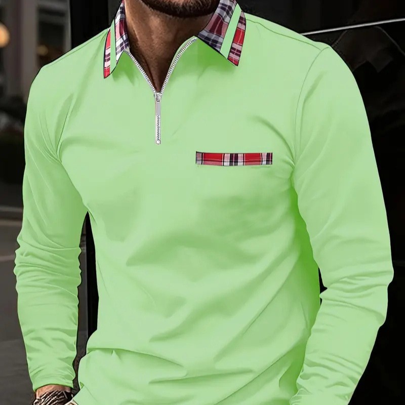 2024 otoño nuevo estilo comercio exterior transfronterizo hombres estampado 3D casual cremallera camisa POLO de manga larga MB14