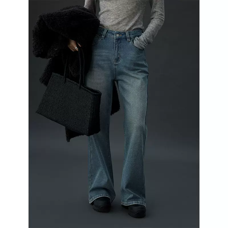 时简 出片率100% 复古怀旧洗水加绒牛仔裤冬季舒适微弹长裤潮2625