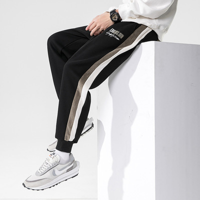 束脚裤港风男士2021秋冬季新款潮牌休闲裤男绣花宽松篮球运动裤子|ru