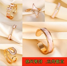 跨境热销轻奢风韩版时尚气质微镶满钻贝母戒指女高级感不掉色指环