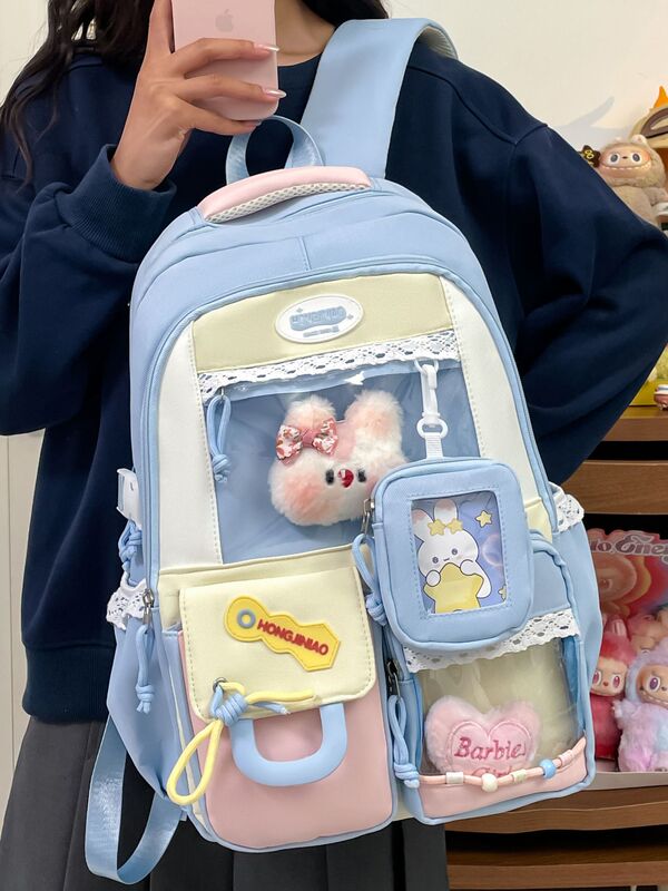 韩系甜美可爱背包女大容量学生痛包书包学院风日系百搭少女双肩包|undefined