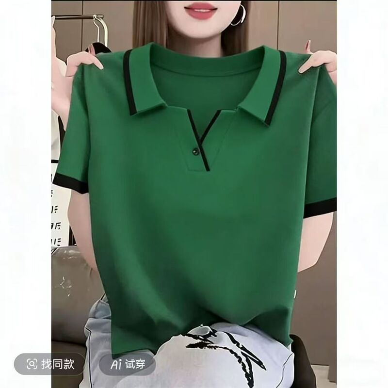 Trendy Fashion Niche Design Color-Blocked Polo Shirt Short-Sleeve Summer Wear Versatile Stylish Slimming T-Shirt