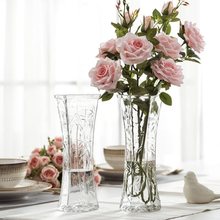 现代简约六角玻璃花瓶透明大号富贵竹花器客厅台面插花瓶装饰摆件