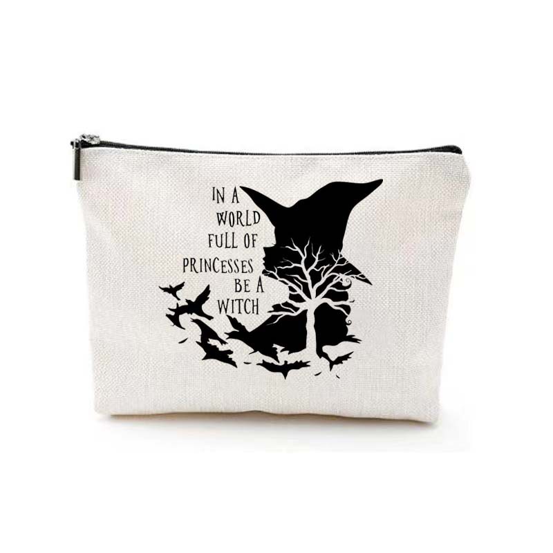 Transfronterizos Amazon Halloween maquillaje letras Halloween brujas maquillaje bolsa bolsa de almacenamiento lino fábrica directa
