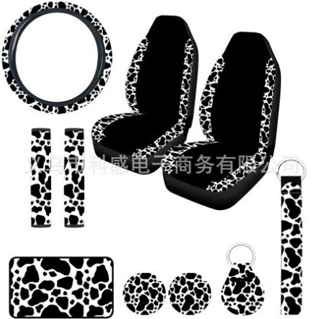 Чехлы для сидений автомобиля с принтом коровьей шкуры, 10 предметов, для экспорта и трансграничной торговли Amazon Temu