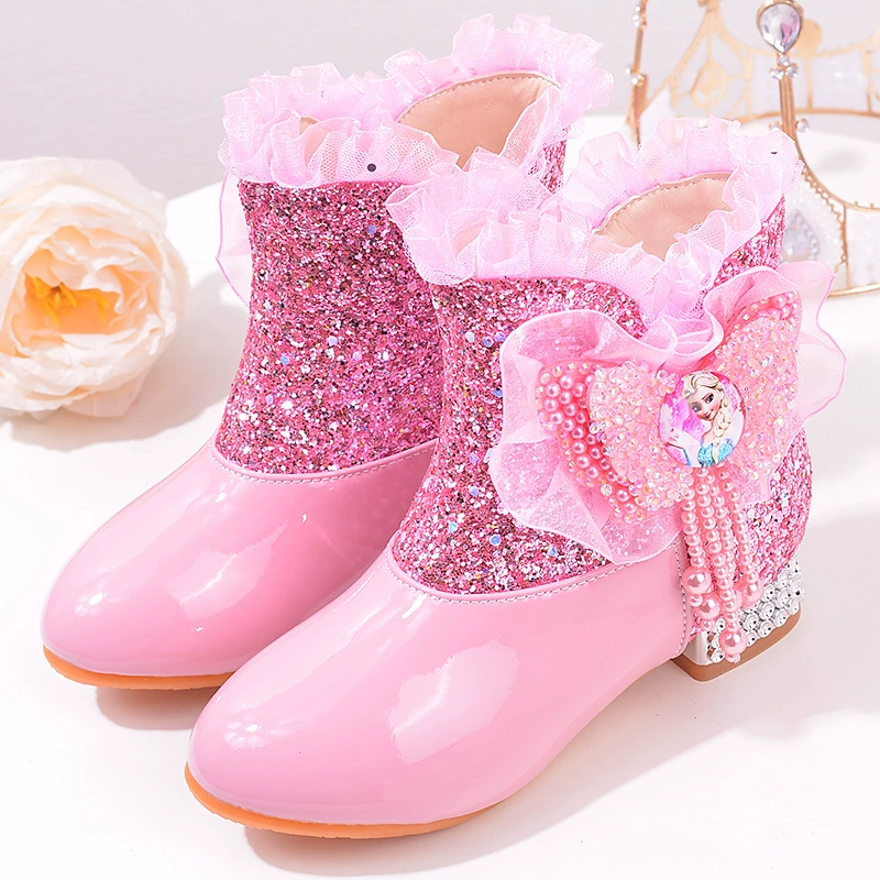 Короткие сапоги для девочек, Ботинки Martin на флисовой подкладке, зимние новые ботинки принцессы Aisha, Детские одиночные ботинки на высоком каблуке, обувь для заморозки