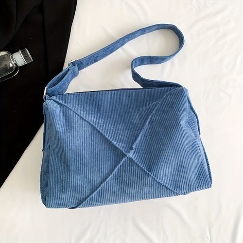 Solid-color, high-capacity shoulder bag; stylish quilted pleated corduroy crossbody bag—perfect commuter underarm tote.