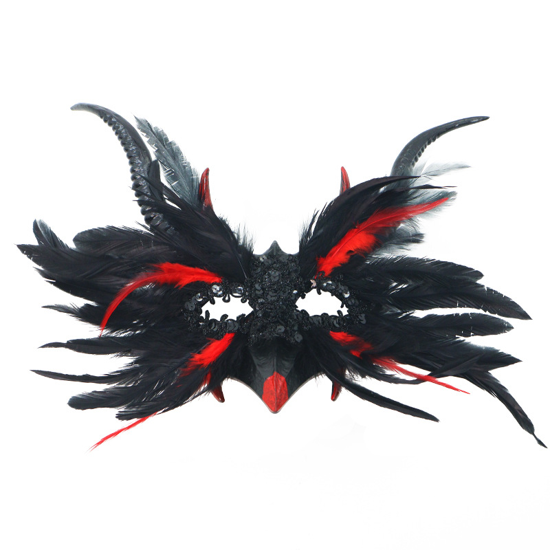 Máscara de media cara con lentejuelas y plumas de pavo para Halloween, estilo gótico, de alta gama, estilo Instagram, popular entre influencers.