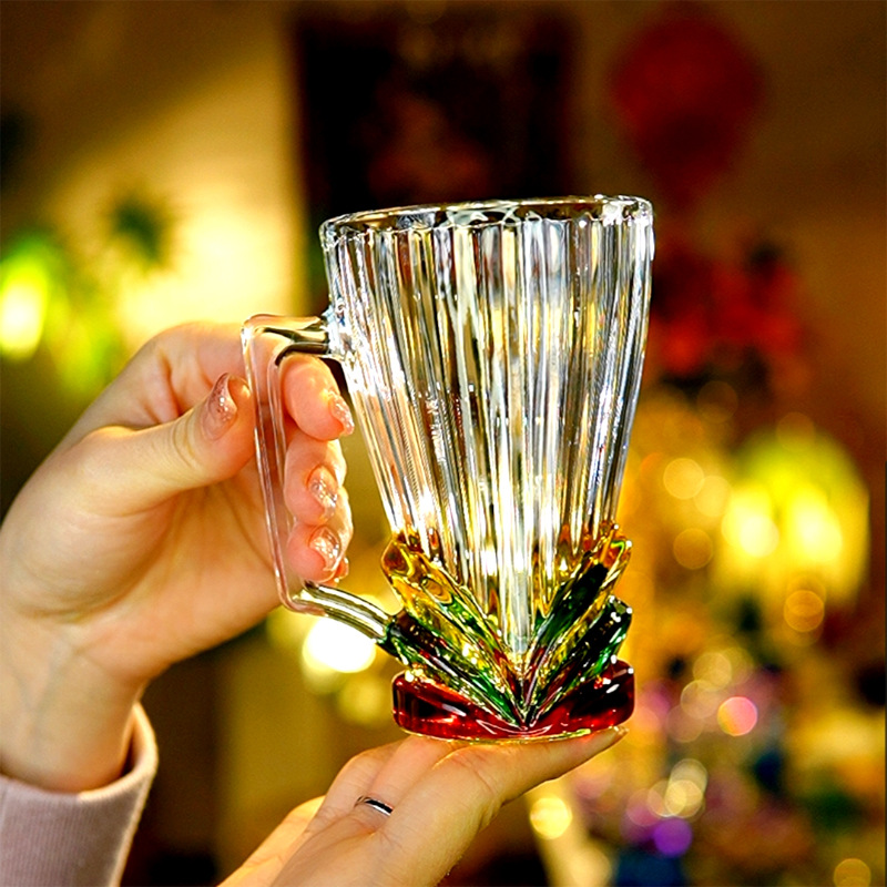 彩绘个性玻璃杯办公室咖啡杯茶饮杯热饮杯家用牛奶杯带把喝水杯