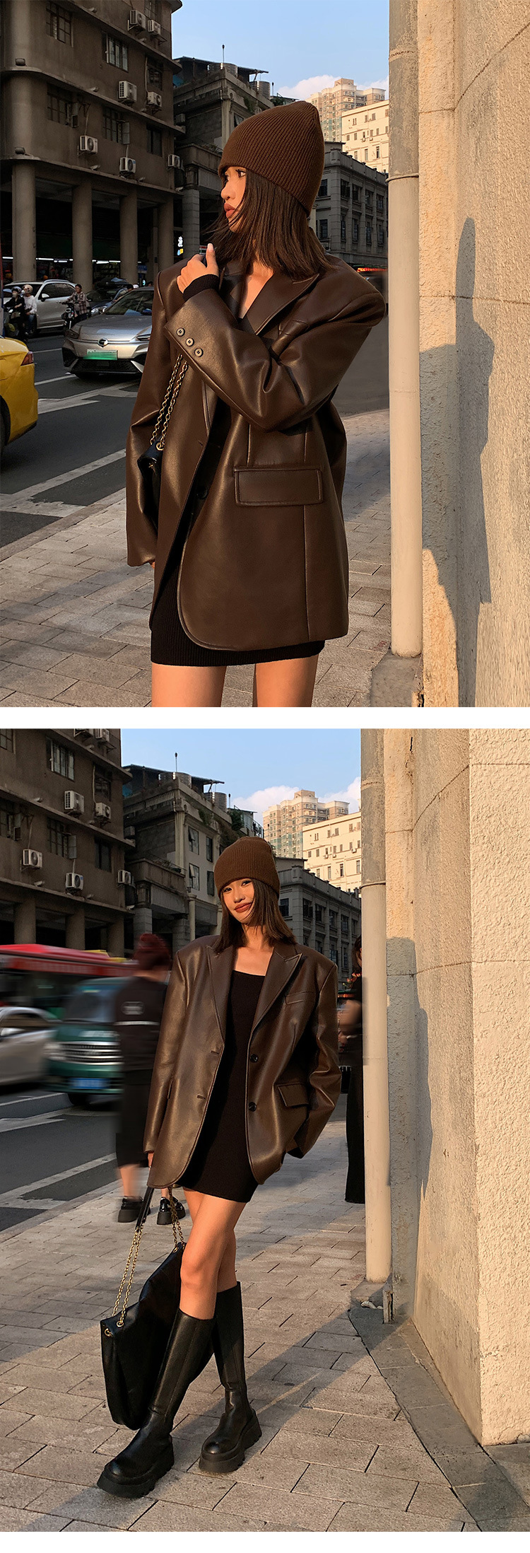 Women's Gender Women's Streetwear Solid Color Pocket Single Breasted Leather Jacket Casual Jacket