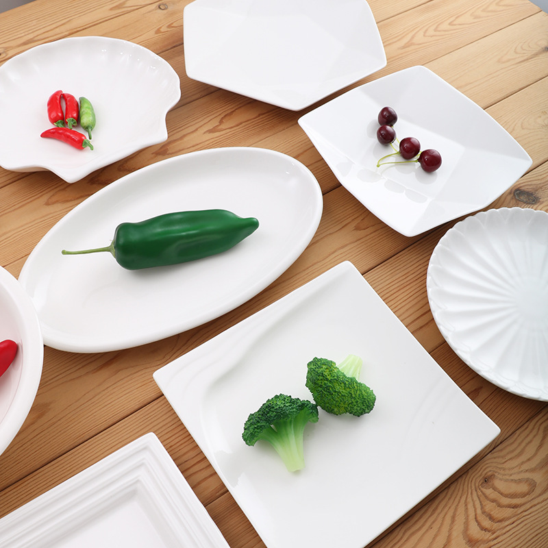 Creative plates, irregular dishes, household ceramics, commercial pure white dinner plates, restaurant and hotel special-shaped tableware sets