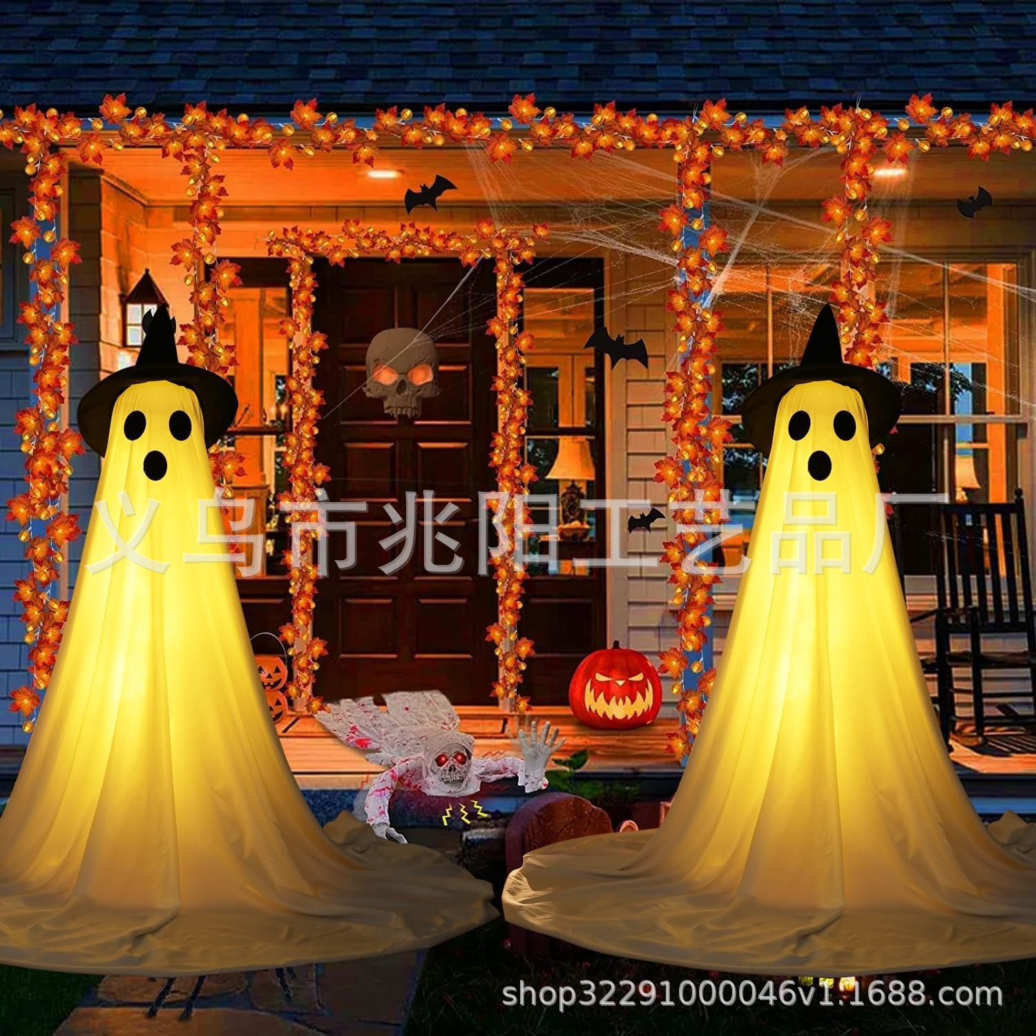 fantasma luminoso con sombrero de Halloween de pie porche fantasma patio fantasma decoración de control remoto LED fantasma luminoso