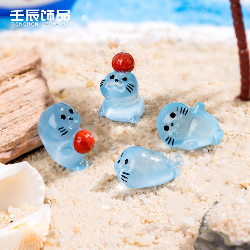 Simulated Creative Ball-Playing Little Seal Luminous Marine Animal DIY Resin Crafts Decoration Accessories Small Ornaments