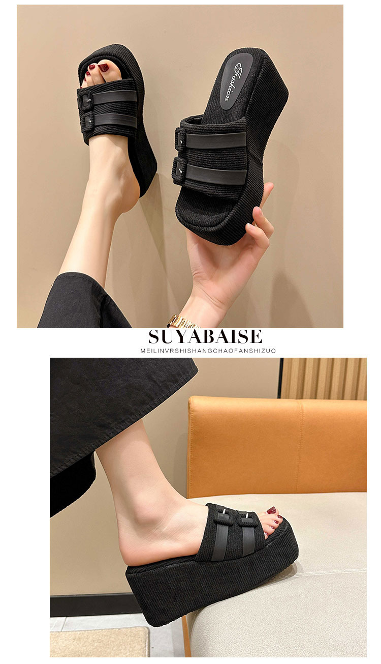 Wedge slippers for women's outer wear 2024 summer new belt buckle Internet celebrity versatile non-slip thick sole slip-on large size wholesale_voghion.com
