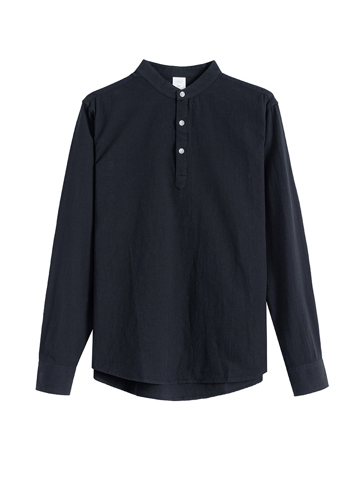 Nuevo estilo chino de hombre Waffle Henry camisa de cuello hombre sensación de alto cuello casual camisa de hombre de manga larga camiseta