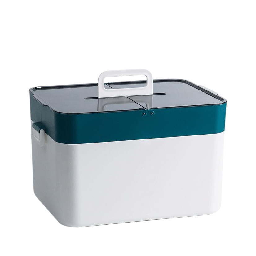 Caja de medicina grande de plástico para el hogar de doble capa separada caja de primeros auxilios simple almacenamiento de gran capacidad a prueba de polvo a prueba de humedad durable