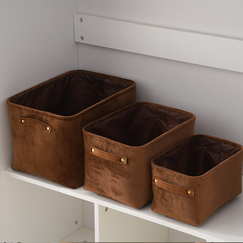 收納筐荷蘭絨 首飾零食存放盒帶把手 廠家批發(fā)大小號收納筐