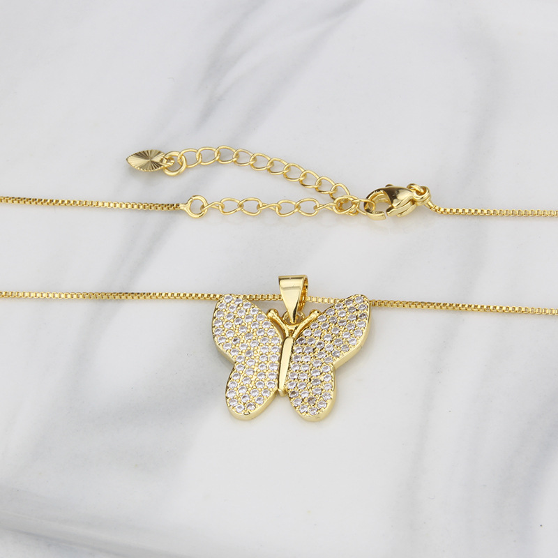 simple full diamond butterfly zirconium copper pendant necklacepicture8