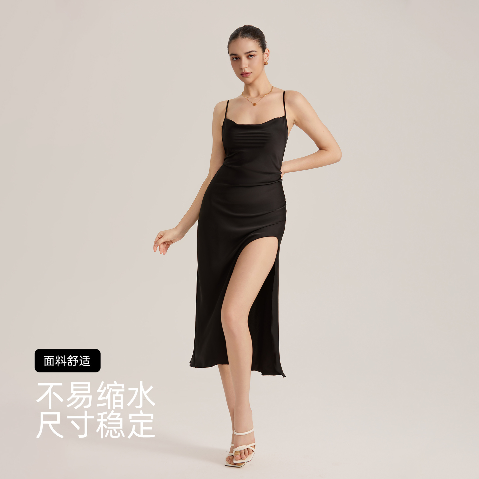 Nuevo verano europeo y americano sexy alta bifurcación delgada satén chiffon cuello swing back back sq3907 vestido larga de arnés cruzado