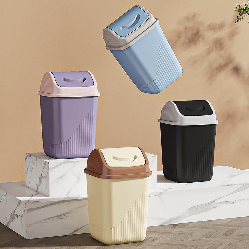 Household trash can living room kitchen crevice thickened shake lid large capacity plastic cream wind with lid sanitary trash can