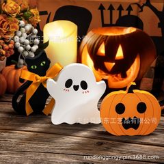 アマゾンの人気ハロウィンの創意かわいい幽霊の層のトレーは幽霊のデスクトップを飾って木の置物を飾ります。