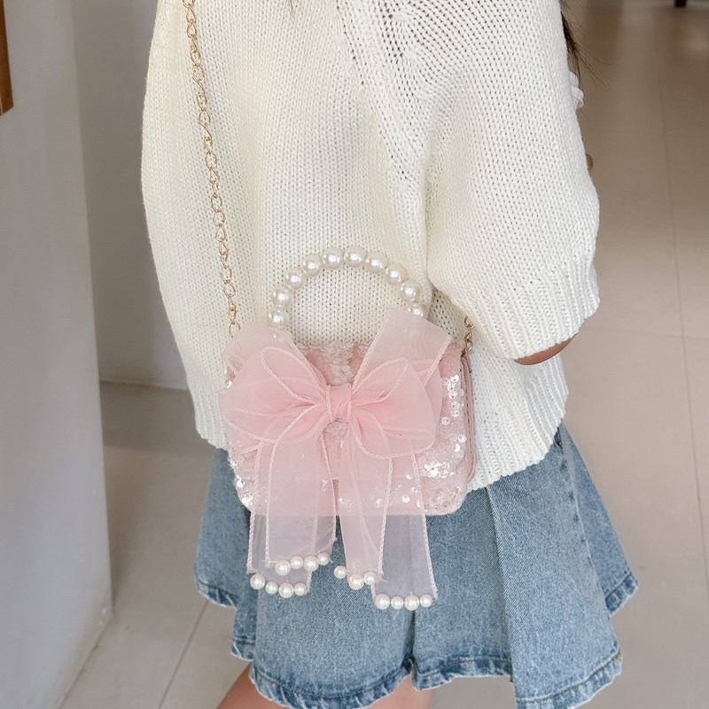 Nuevo bolso para niños, niña pequeña, bolso de perla, princesa de moda, monedero de hombro, bolso de cambio
