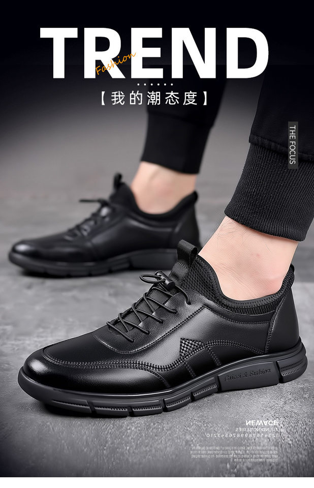 Giày da nam kiểu Anh công sở mũi tròn gót thấp 1–3 cm, giày lười đế mềm mặt mềm — PZ99015 màu đen chi tiết 3