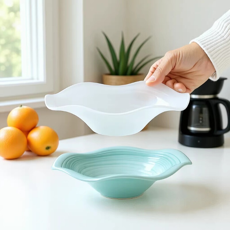 Teal Cloud Wave Glass Frosted High-End Household Salad Bowl Fruit Plate Designer-Style Coffee Table Decoration Set