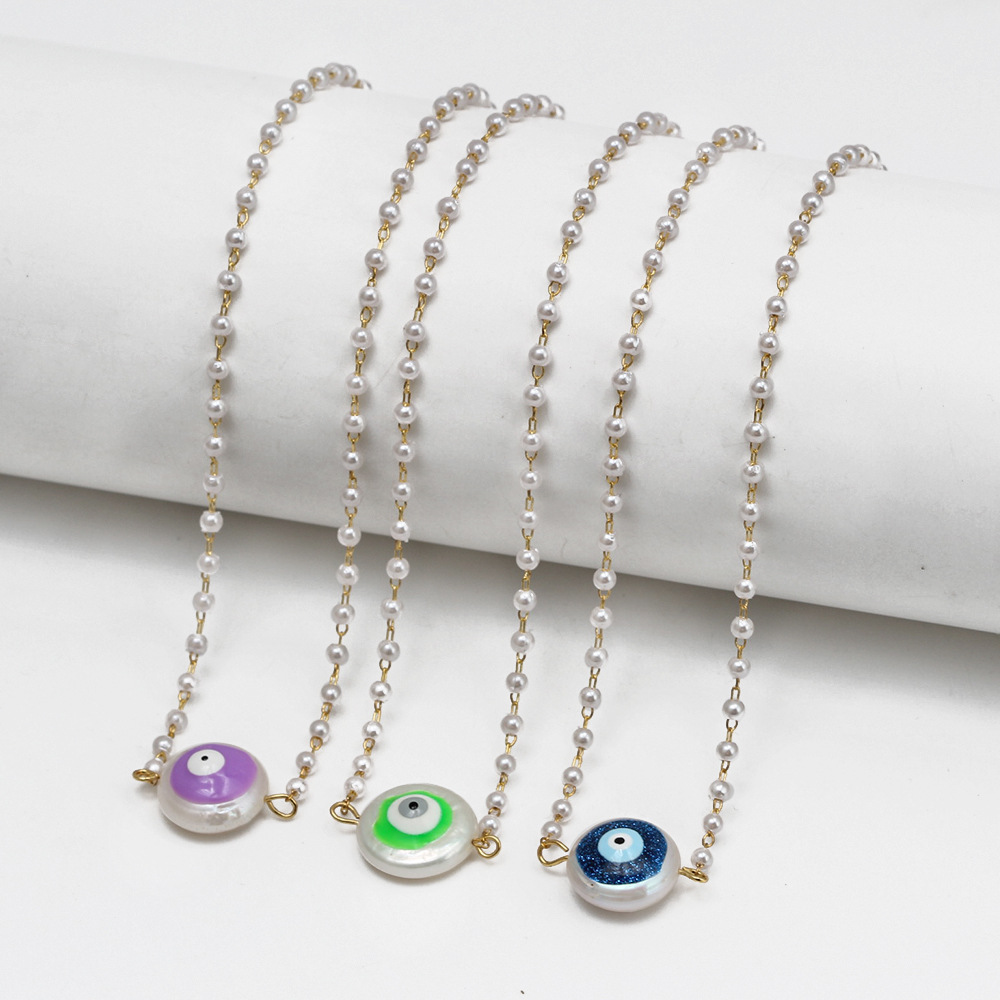 Simple Style Devilu0027S Eye Titanium Steel Copper Pearl Necklace 1 Piece