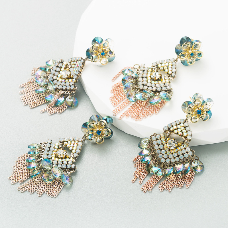 Fashion Tassel Alloy Artificial Rhinestones Earrings 1 Pair display picture 2
