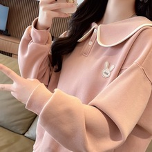 早秋翻领polo衫卫衣女春秋韩版宽松薄款小个子娃娃领百搭上衣外套