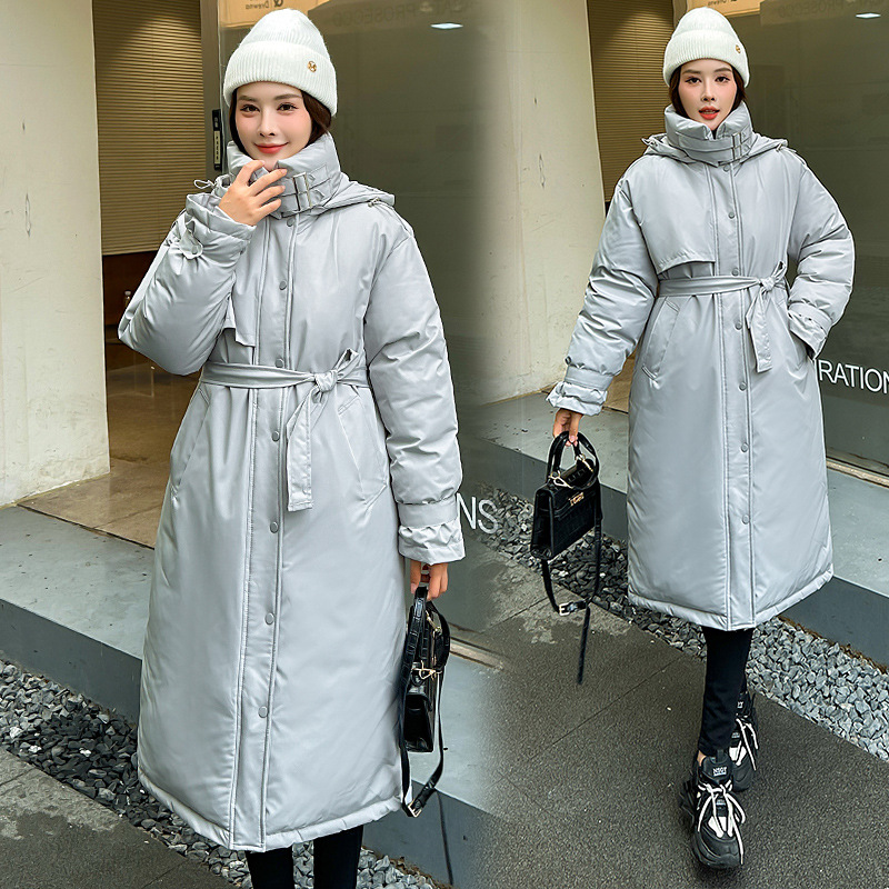 2024 ropa de invierno nuevo comercio exterior moda coreana larga cintura gruesa ropa de algodón de la universidad cinturón abrigo abrigo abrigo image 3