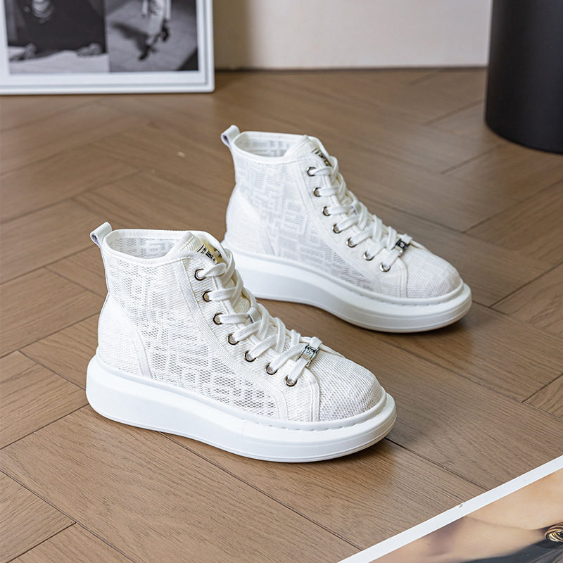 2026 Summer New High-Top Mesh White Sneakers for Women, Thick-Soled, Height-Increasing, Breathable Casual Shoes, Korean Style Versatile Student Sneakers 2026 Summer New High-Top Mesh White Sneakers for Women, Thick-Soled, Height-Increasing, Breathable Casual Shoes, Korean Style Versatile Student Sneakers