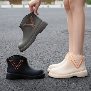 Cross-border Korean-Japanese Rain Shoes Women's Short-tube fleece-lined Waterproof Rubber Shoes Low-top Warm-keeping Fashionable Water Shoes Non-slip Rain Shoes