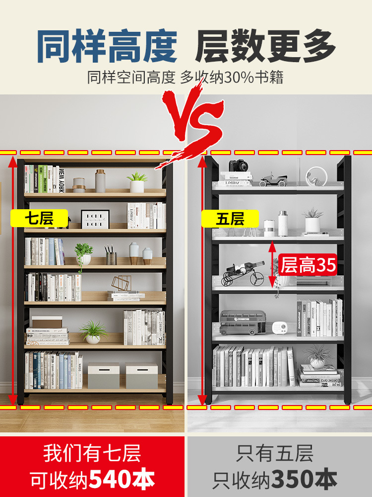 OD59 wholesale bookshelf floor steel structure ironwork simple rack stainless steel wall-mounted bookcase multi-layer storage rack