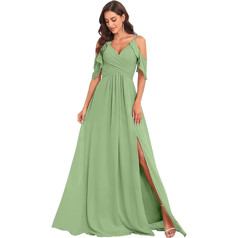 Vestido de dama de honor de gasa sin tirantes adecuado para vestidos de boda con tirantes abiertos Vestido de fiesta de boda con pliegues
