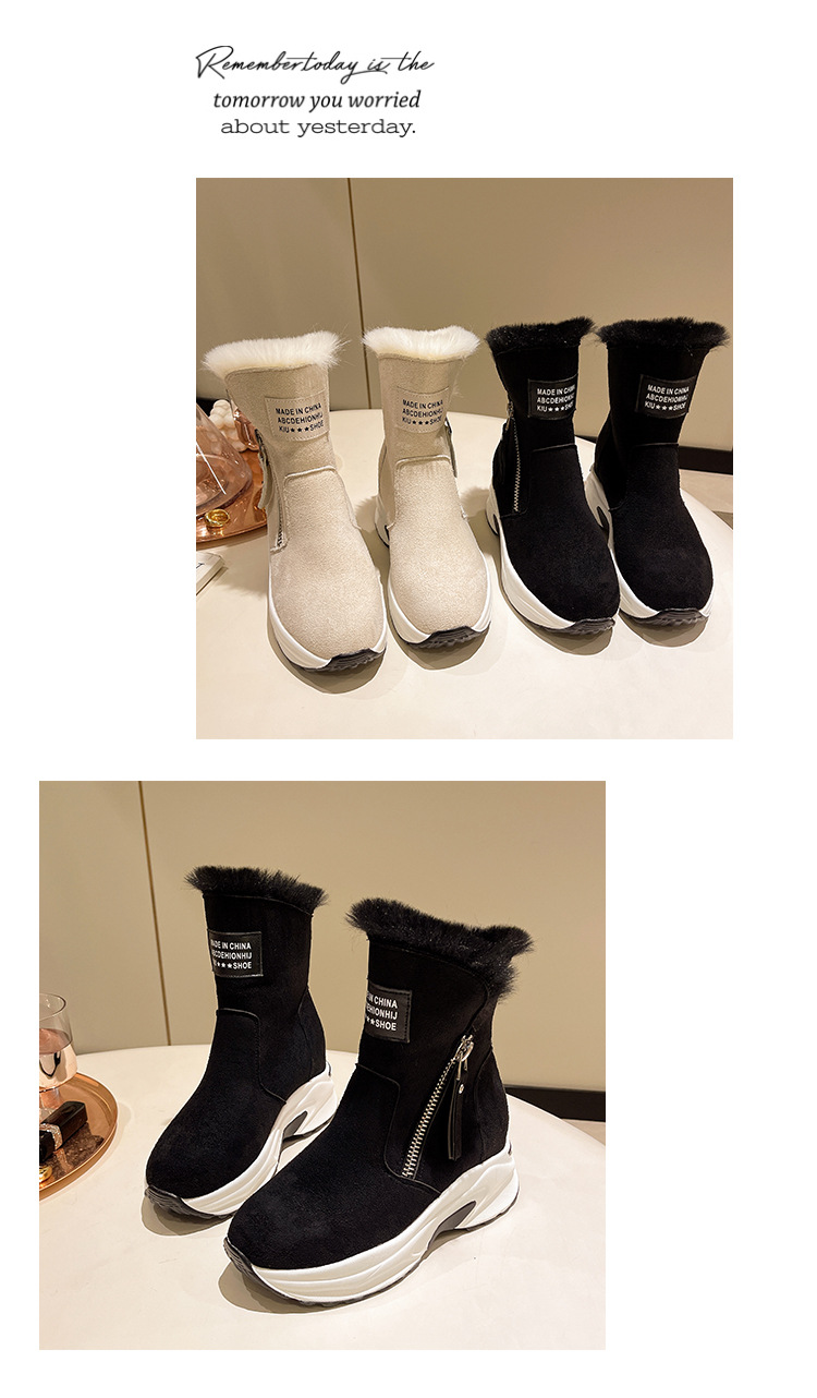 2023 Winter New Round Head Plush Thermal Side Zipper Low Barrel Flat Bottom Casual Student Women's Snow Boots_voghion.com