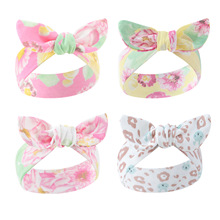 欧美夏日清新打结宝宝棉发带兔耳朵百变可爱头带印花儿童发饰头饰