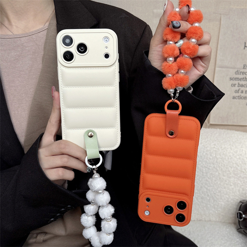Puffer Jacket Style Phone Case With Lanyard For Iphone Series_voghion.com
