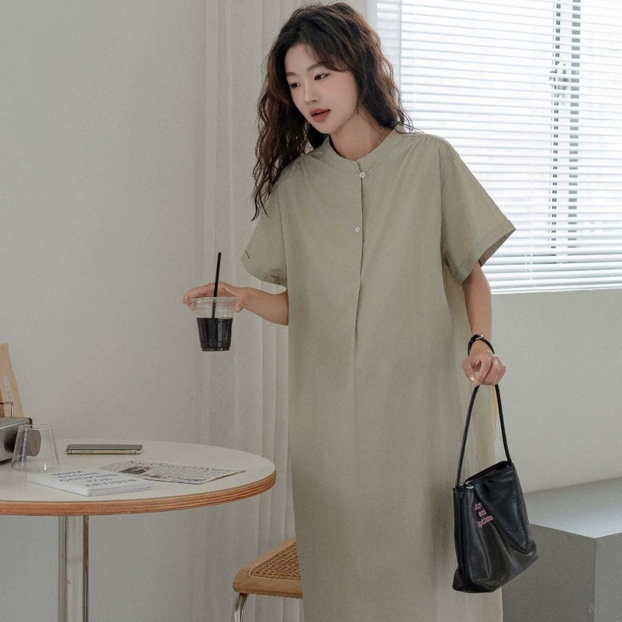 Летняя одежда для беременных Мода половинная пряжка для беременных воротник для беременных юбка свободная хлопчатобумажная длинная беременная юбка с короткими рукавами