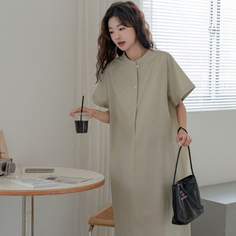 Summer Maternity Dress Fashion Half Buckle Pregnant Women's Vertical Collar Pregnant Women's Skirt Loose Cotton Long Pregnant Women's Dress Short Sleeve Summer Maternity Dress Fashion Half Buckle Pregnant Women's Vertical Collar Pregnant Women's Skirt Loose Cotton Long Pregnant Women's Dress Short Sleeve