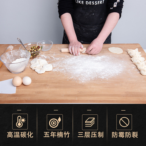IYR7 Household & Panel Bamboo Rolling Pin Cutting Board, Solid Wood Extra-Large Kneading Board, Non-Stick Dough Roller for Dumplings