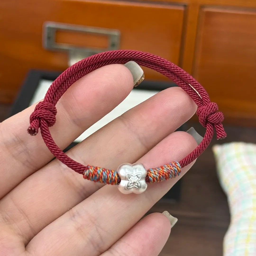 Pure Silver 999W Persimmon Ruyi Red String Bracelet Small Persimmon Chinese Braided Bracelet Zodiac Year Good Luck Bracelet Gift
